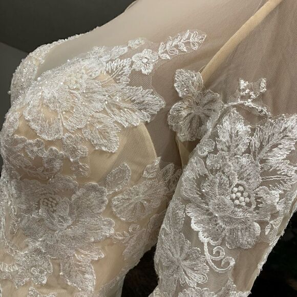 Custom Long Sleeves Embroidered Floral Lace With Sequins and Crystal Beads Gown - Picture 13 of 16